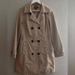 Merona Water Repellent Khaki Double Breasted Long Trench Coat - Medium